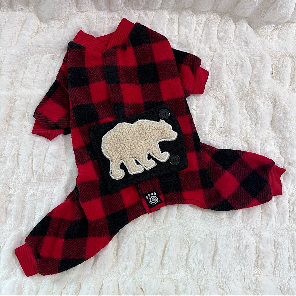 PetRageUs Red Check Fleece Dog Pajamas